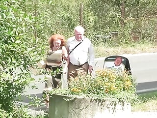 Grandpa and grandma have hard sex in the middle of the German forest