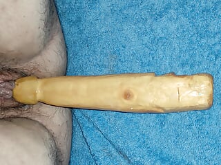 Wooden dildo in my girlfriend's cunt