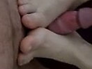 Footjob and huge Cumshot on my wife