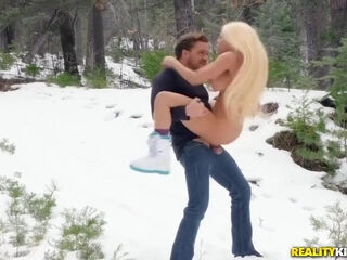 Blonde With Yummy Butt Sucks Big Cock And Fucks On Snow With Luna Star And Kyle Mason