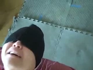 Blindfolded and tied up amateur chubby white wife is mouth fucked