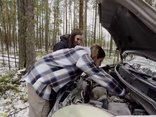 Roadside Assistance Rewarded With Car Fucking